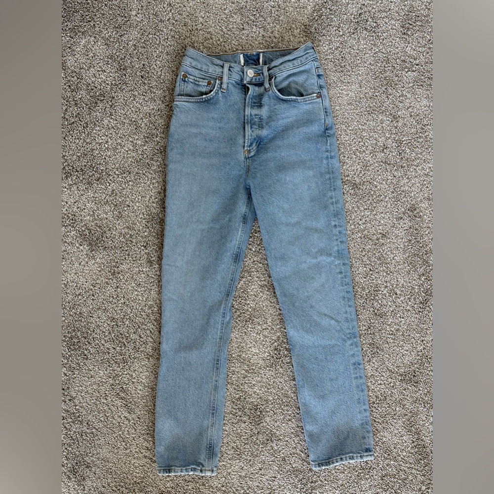 Agolde Jeans Womens 23 Riley Hassle Crop High Rise Light Wash 23x25 Button Fly